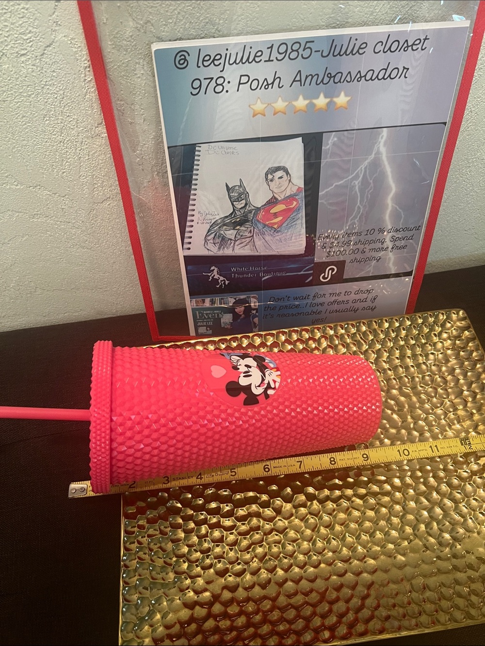 #2455**Pink Studded Mickey & Minnie Travel Tumbler with Straw - Picture 2 of 16